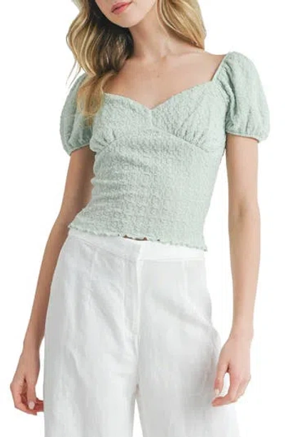 Lush Puff Sleeve Popcorn Top In Green Lily