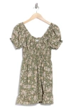 Lush Puff Sleeve Smocked Minidress In Green