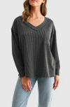 Lush Rib Knit Pocket Sweater In Gray