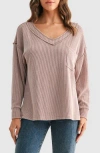 Lush Rib Knit Pocket Sweater In Pink
