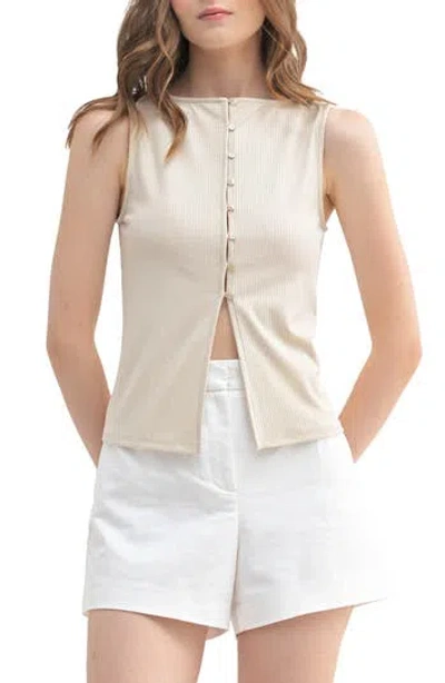 Lush Rib Sleeveless Button-up Top