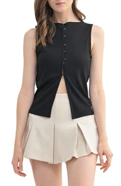Lush Rib Sleeveless Button-up Top
