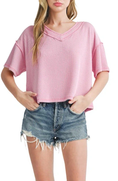 Lush Ribbed V-neck Sweater In Barbie Pink