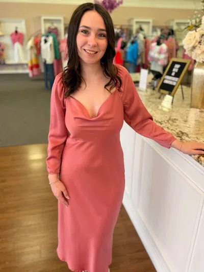 Lush Rosé Romance Satin Midi Dress In Pink