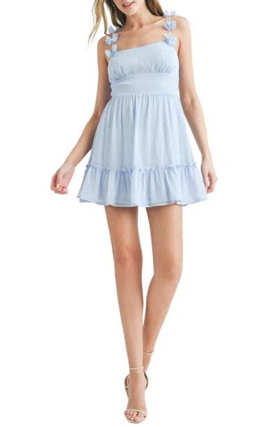 Lush Rosette Strap Fit & Flare Dress In Cool Blue