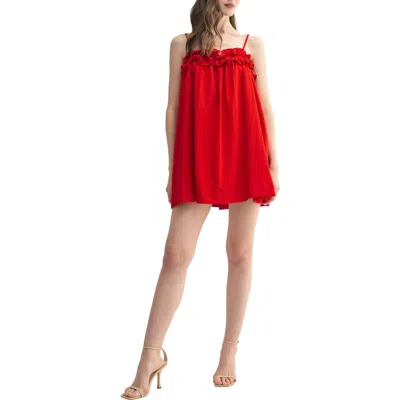 Lush Ruffle Babydoll Dress In Red