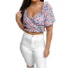 Lush Ruffle Crop Top In Pink/blue In Pink