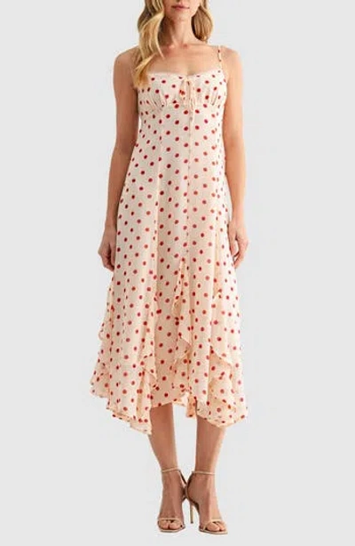 Lush Ruffle Handkerchief Hem Midi Dress In Pink