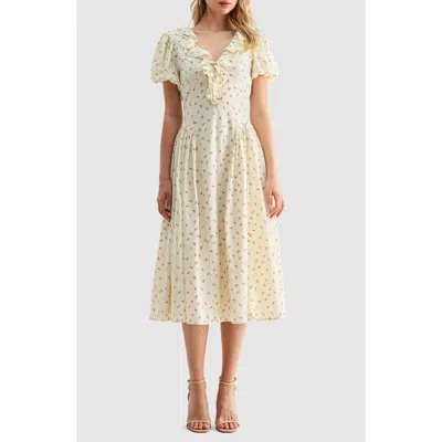 Lush Ruffle Puff Sleeve Midi Dress In Yellow