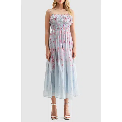 Lush Ruffle Smocked Midi Dress In Multi