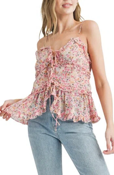 Lush Ruffle Tie Front Camisole In Pink Ditsy