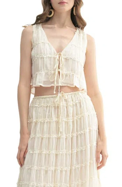 Lush Ruffle Tie Front Top In Cream