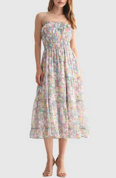 Lush Ruffle Tiered Midi Dress In Multi