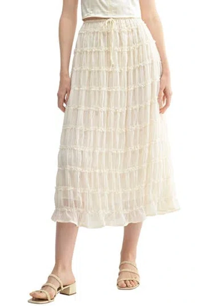 Lush Ruffle Tiered Midi Skirt In Cream