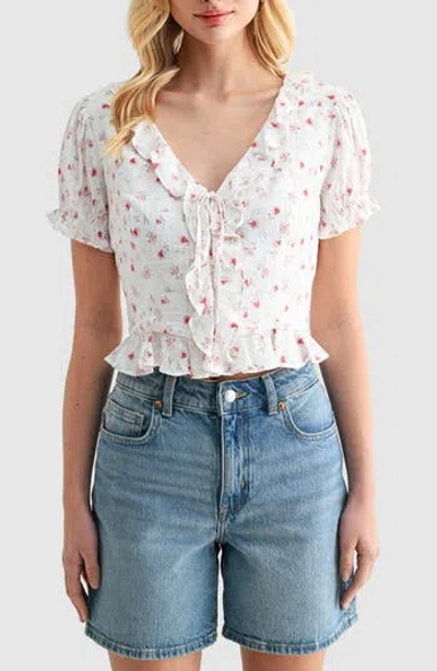 Lush Ruffle Trim Tie Front Top