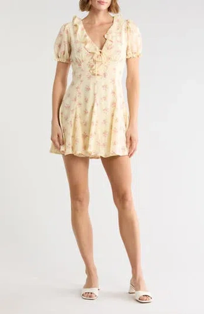 Lush Ruffled Puff Sleeve Fit And Flare Minidress