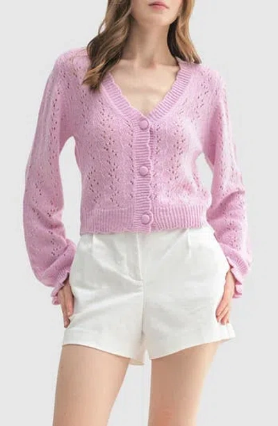 Lush Scalloped Neckline Cardigan In Pink