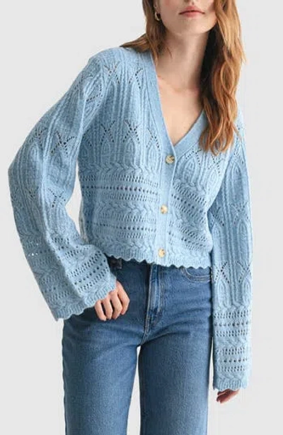 Lush Scalloped Pointelle Cardigan In Blue
