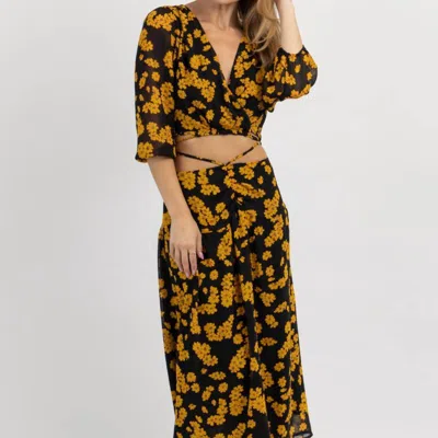 Lush Self-tie Skirt Set In Yellow