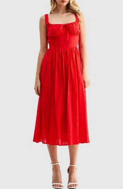 Lush Shirred Corset Midi Dress In Red