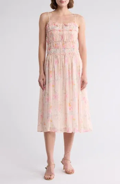 Lush Shirred Fit & Flare Midi Dress In Pink