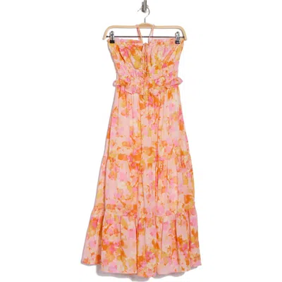Lush Shirred Halter Midi Dress In Peach Orange