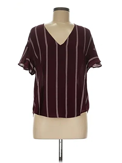 Pre-owned Lush Short Sleeve Blouse In Burgundy