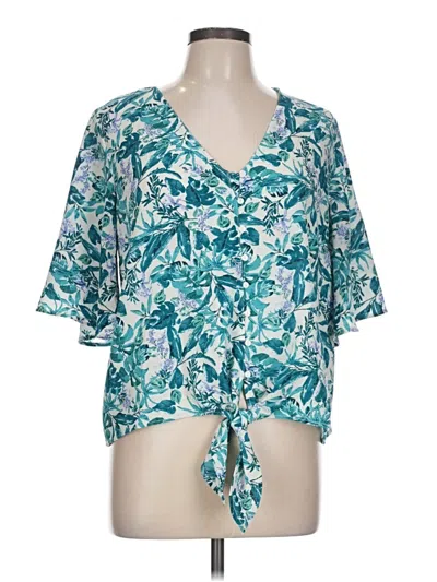 Pre-owned Lush Short Sleeve Blouse In Teal