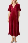 Lush Short Sleeve Pleated Satin Midi Dress In Red