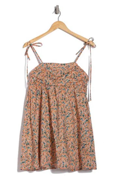 Lush Shoulder Tie Babydoll Dress In Orange Floral