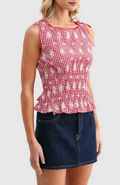 Lush Shoulder Tie Smocked Top In Red