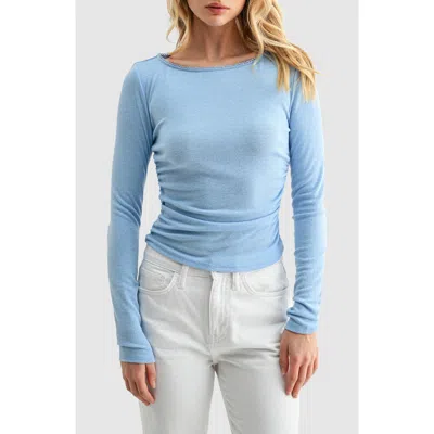 Lush Side Cinched Long Sleeve Top In Blue