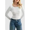 Lush Side Cinched Long Sleeve Top In White