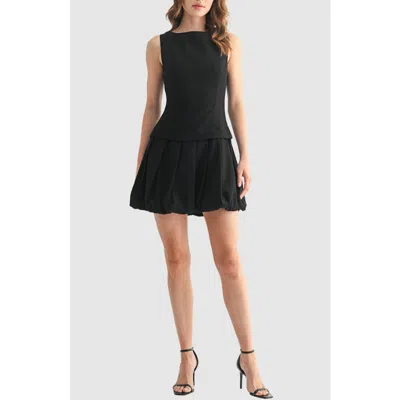 Lush Sleeveless Bubble Hem Minidress In Black