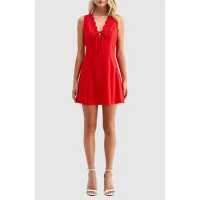 Lush Sleeveless Button Front Pleated Minidress In Red