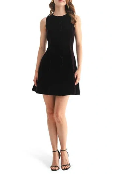 Lush Sleeveless Button Front Velvet Minidress In Black