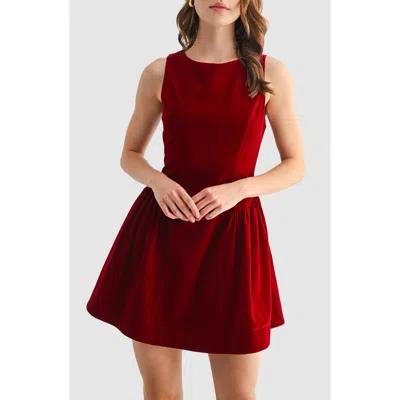 Lush Sleeveless Velvet A-line Minidress In Red