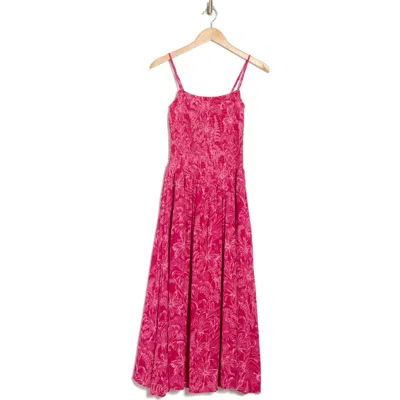 Lush Smocked Drop Waist Maxi Dress In Berry Pink