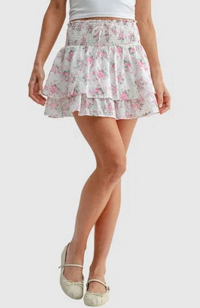 Lush Smocked Waist Ruffle Miniskirt In Multi