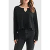 Lush Split Neck Long Sleeve Ribbed Top In Black