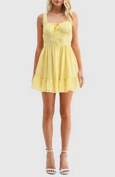 Lush Square Neck Button Front Minidress In Yellow