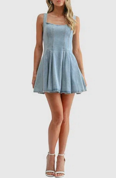 Lush Square Neck Denim Fit And Flare Minidress In Blue