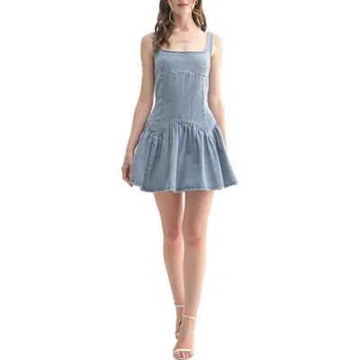 Lush Square Neck Drop Waist Denim Minidress