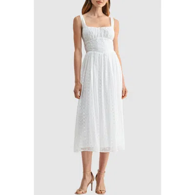 Lush Square Neck Eyelet Midi Dress In White