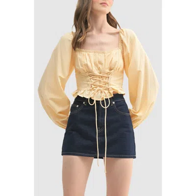 Lush Square Neck Long Sleeve Corset Top In Yellow