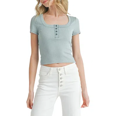 Lush Square Neck Short Sleeve Rib Top In Sage