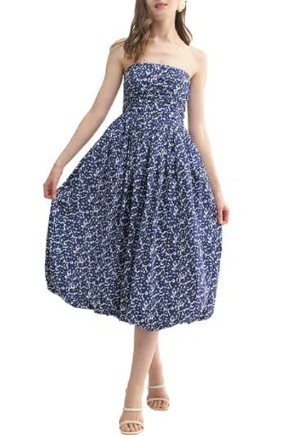 Lush Strapless Bubble Hem Midi Dress In Blue
