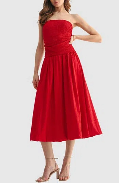 Lush Strapless Bubble Hem Midi Dress In Red