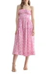 Lush Strapless Corset Midi Dress In White Pink Floral