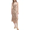 Lush Stripe Asymmetric Hem Midi Slipdress In Brown Abstract